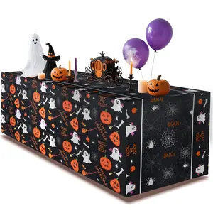 6FT Halloween Tablecloth,Pumpkin Spider Web Ghost Table Cloth for Halloween Party Decorations,Table Decor Indoor Outdoor Birthday Party Supplies(Black)