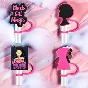 Reusable Silicone Straw Tips Protectors, Cartoon Design Reusable Straw Cover Set, Fun Party Decorations & Gifts for Moms