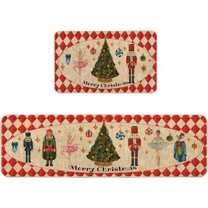 Christmas Kitchen Rugs Door Mat Set of 2,for Decor Kitchen Door Front Doormat Nutcracker Floor Decorations Stain Fade Resistant Non-Slip Rubber Backing Rug(17x29 Inch,17x47 Inch)