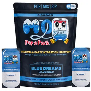 M2O Pop A Pack – Electrolyte Drink Mix – Blue Dreams (Blue Razz) – Zero Sugar – Hydration & Recovery Support – 12 Stick Packs