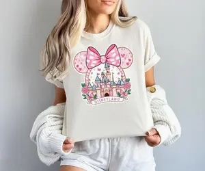Youth and Adult Mouse Ears & Bow Graphic T-Shirt, Fairytale Kingdom Family Tee, Girly Aesthetic Park Outfit for Women, Girls