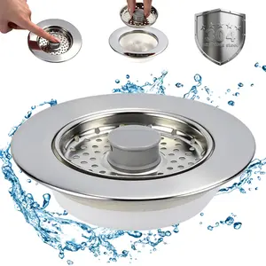Sink Drain Strainer - Kitchen Sink Stopper, 3 In 1 Kitchen Sink Drain Strainer with Anti-Clogging Basket, Fit US Standard 3-1/2'' Sink Hole