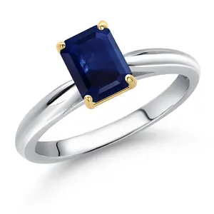 10K Two Tone Gold Gemstone Birthstone Engagement Ring For Women | Emerald Cut 7X5MM | Available in Size 5,6,7,8,9