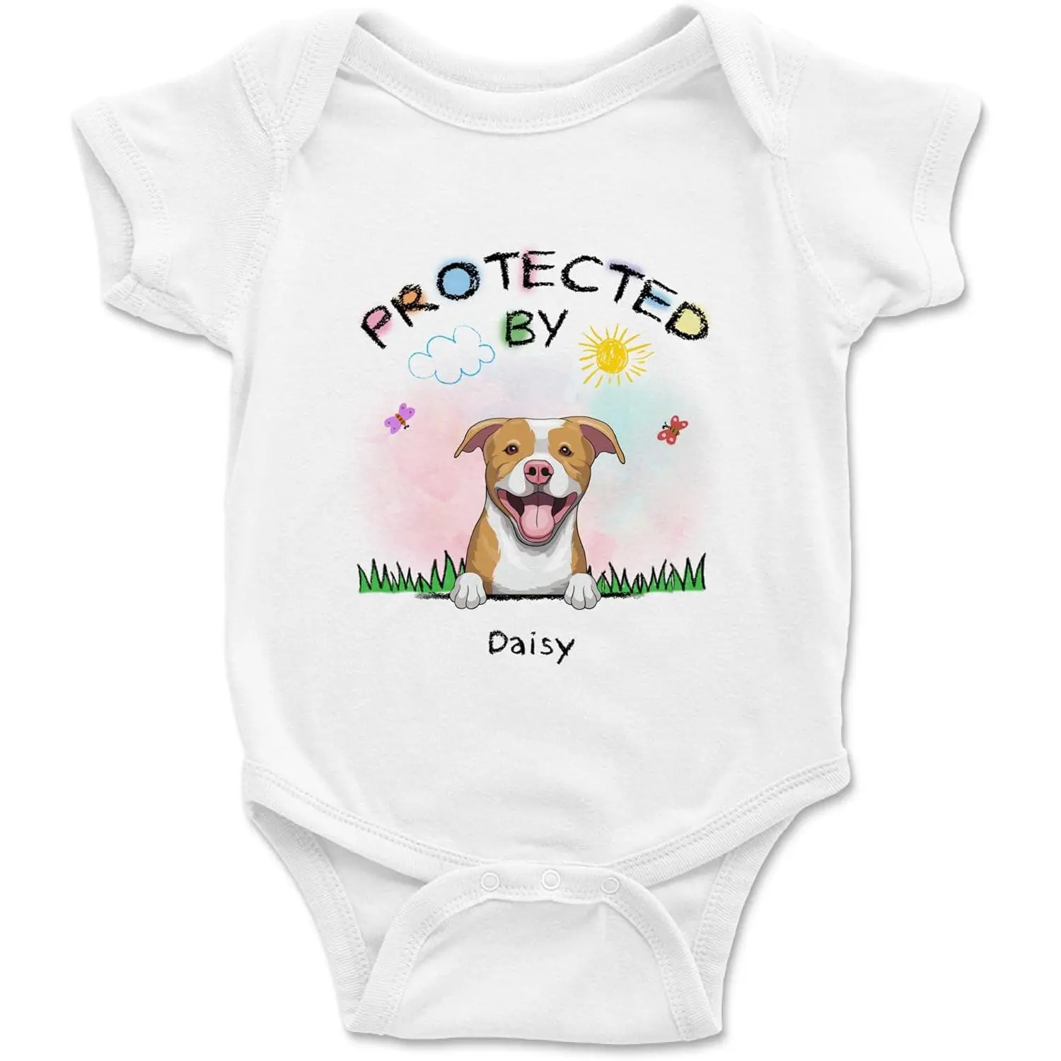 Custom Onesie Bodysuit for Baby Girl Boy - Personalized Gift Baby Clothes with Dog Design - 0-24 Months - 4 Colors