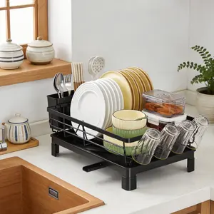 Kitchen Storage Rack Single Layer Bowl Dish Sink Organizer Drain Rack Multi-Functional Home Use Utensils Cup Holder