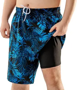 BRISIRA Big and Tall Mens Swimming Trunks with Compression Liner Swimsuit Bathing Suit Swimming Shorts Board Shorts Quick Drying 1X-6X