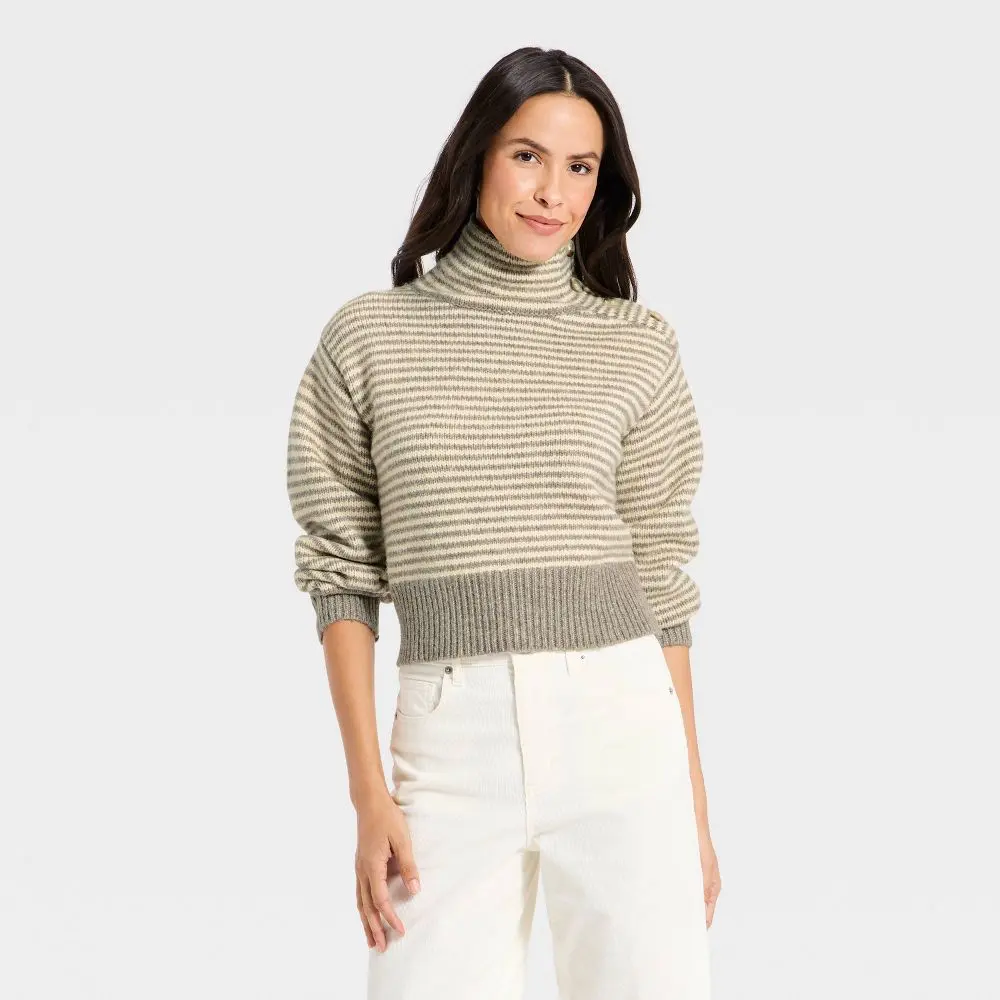 Women's Mock Turtleneck Button Pullover Sweater - Universal Women's Mock Turtleneck Button Pullover Sweater - Universal