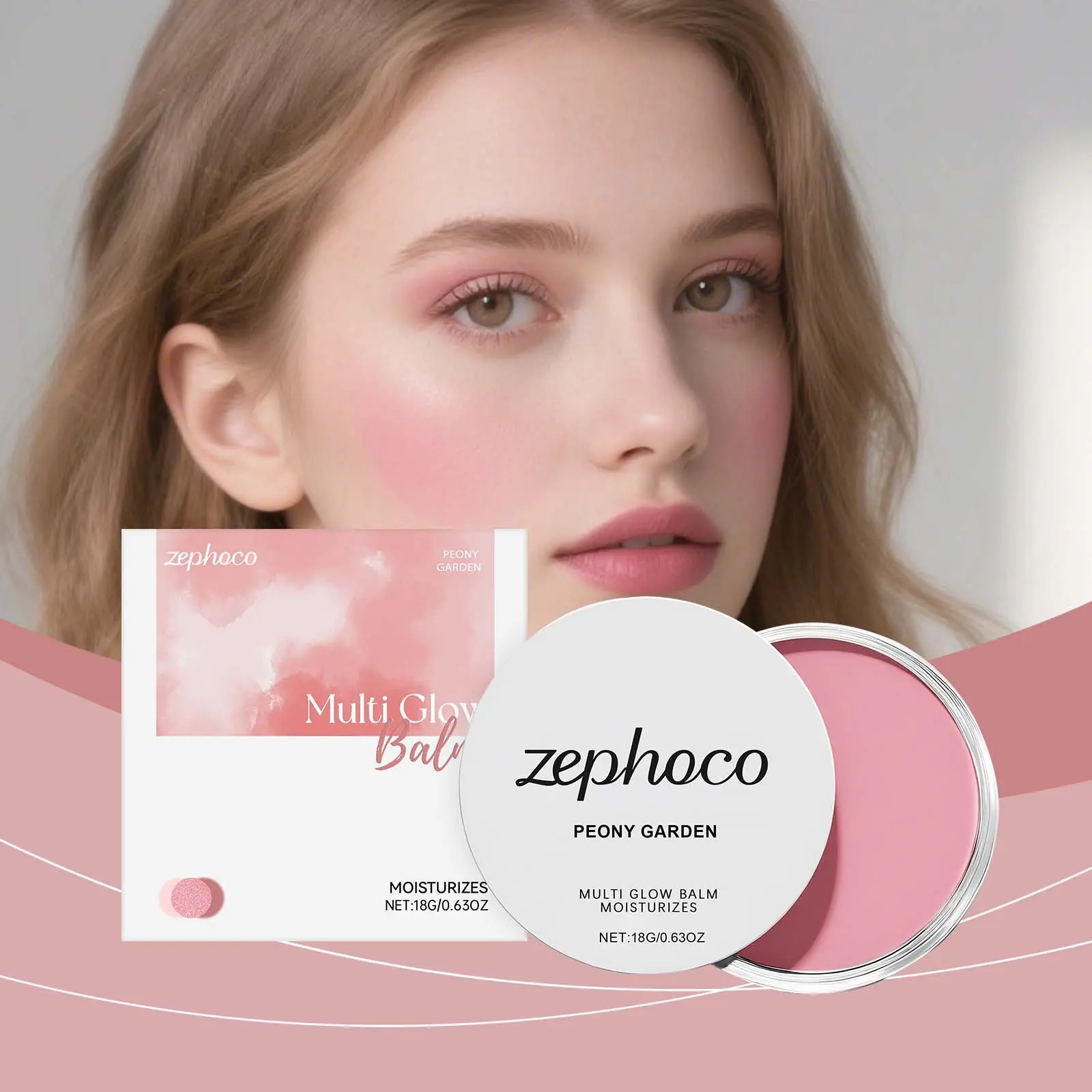 Moisture-Rich Peony Garden Blush Balm - Multi-Use Hydrating Makeup for Cheeks, Lips, Natural Dewy Pink, Long-Wear, Lightweight