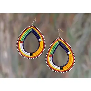 AFRICAN BEADED TEARDROP EARRINGS - HANDCRAFTED