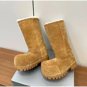 Big Head Design Platform Snow Boots,Thick Soled Height Increasing Long Tube Warm Cotton Boots,Winter Women's Brown Plush Shoes Girl FootwearGift