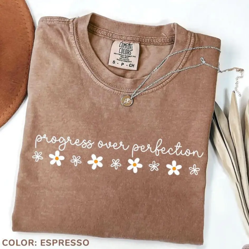 Comfort Colors Progress Over Perfection T-Shirt, Inspirational Teacher Shirt, Teacher Team Graphic Tees, Back to School, Teacher Appreciation Gifts