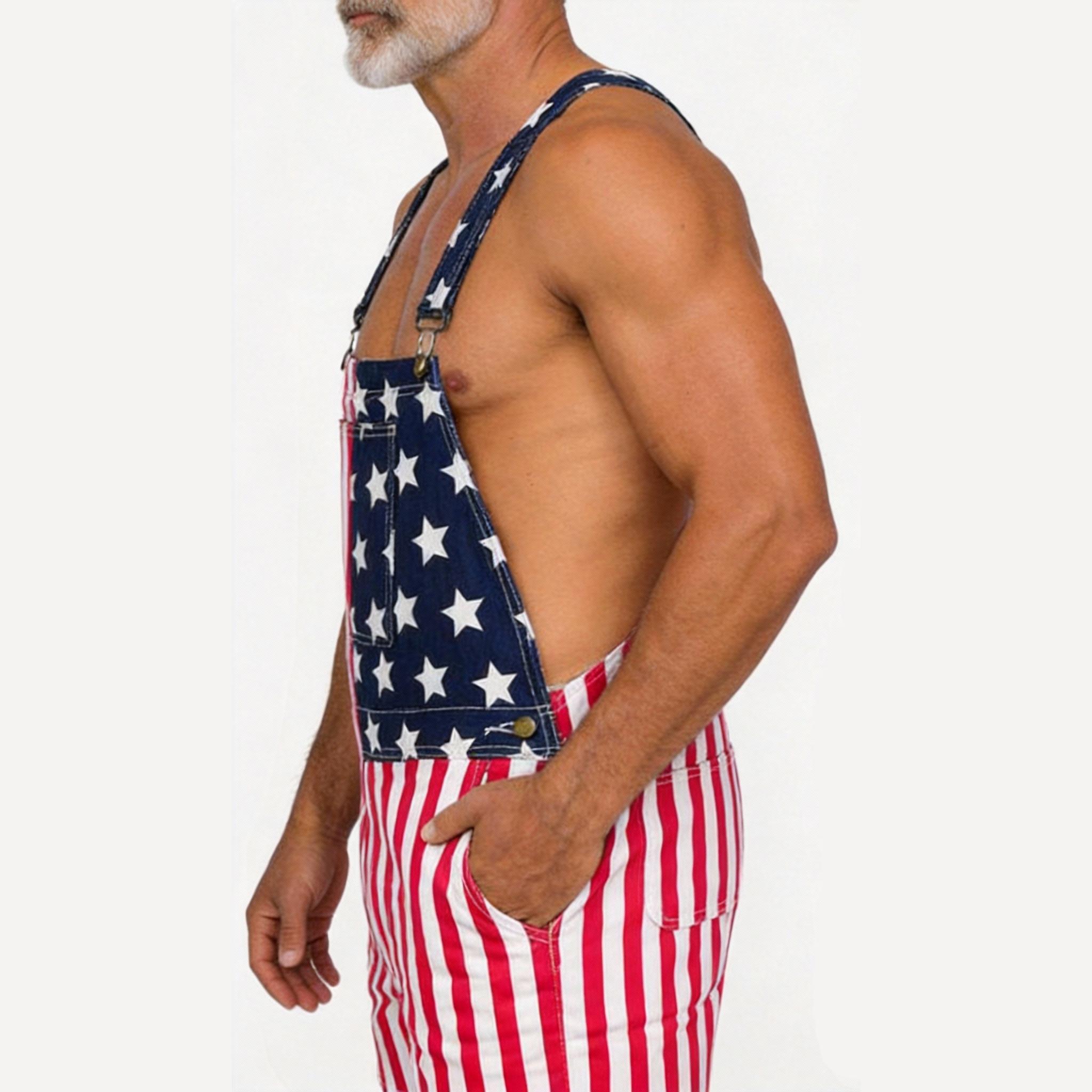 4th of July Men's American Flag Denim Overall Shorts 250th Anniversary of America Independence Day Patriotic Style Outdoor Fashion Menswear Father's Festival Dad Gifts Guys Love Top Spring Statements
