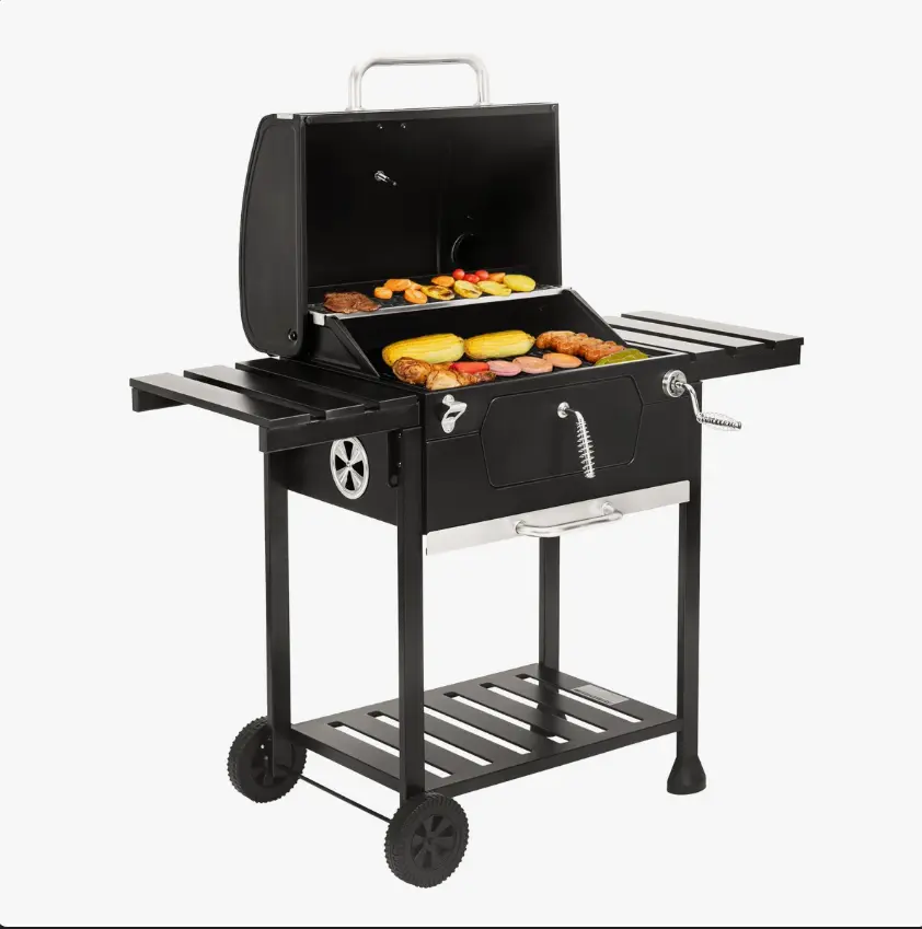 Royal Gourmet 24-Inch Barrel Charcoal Grill with Side Shelf, Outdoor BBQ Smoker Grill, Heavy-Duty Charcoal Barbecue Grill for Backyard Patio Cooking, Grilling Meat, Steaks, Ribs, Chicken and Vegetables