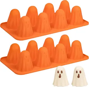Ghost Silicone Mold 2 Packs Halloween Candy Molds for Jelly Chocolate Gummy Resin Crayon Orange Shapes