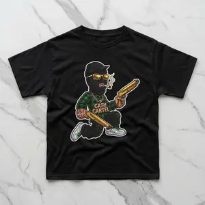 Cash Cartel OG holding gold Shotgun T-Shirt | Cash Cartel back logo