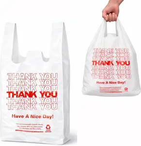 White Thank you T shirt bag, Grocery shopping bag Reusable and Disposable Supermarket Bag 11''x6''x21'' 200PCS