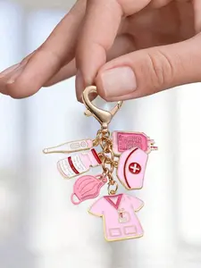 Medical Theme Epoxy Alloy Keychain, Durable High-Luster Heart Quick-Release Buckle, Anti-Crack Anti-Loss Multi-Element Hanging Decor, Fashionable Alloy Keychain