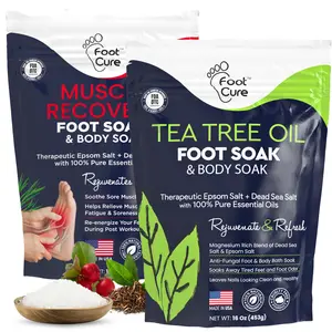 Foot Cure Tea Tree & Muscle Foot Soak with Epsom Salts – Soothes Sore Feet, Softens Calluses, Odor Control – 16 oz Pack of 2