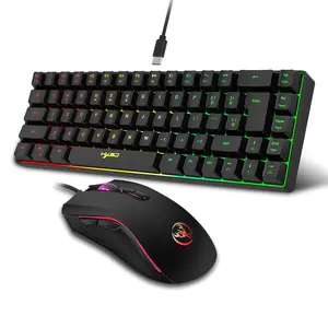 Hxsj-RGB Backlit Keyboard and Gaming Mouse Set, Compact 68-Key Wired RGB Mini Keyboard, Ambidextrous Optical Mouse for Ps4 Xbox PC Laptop MAC