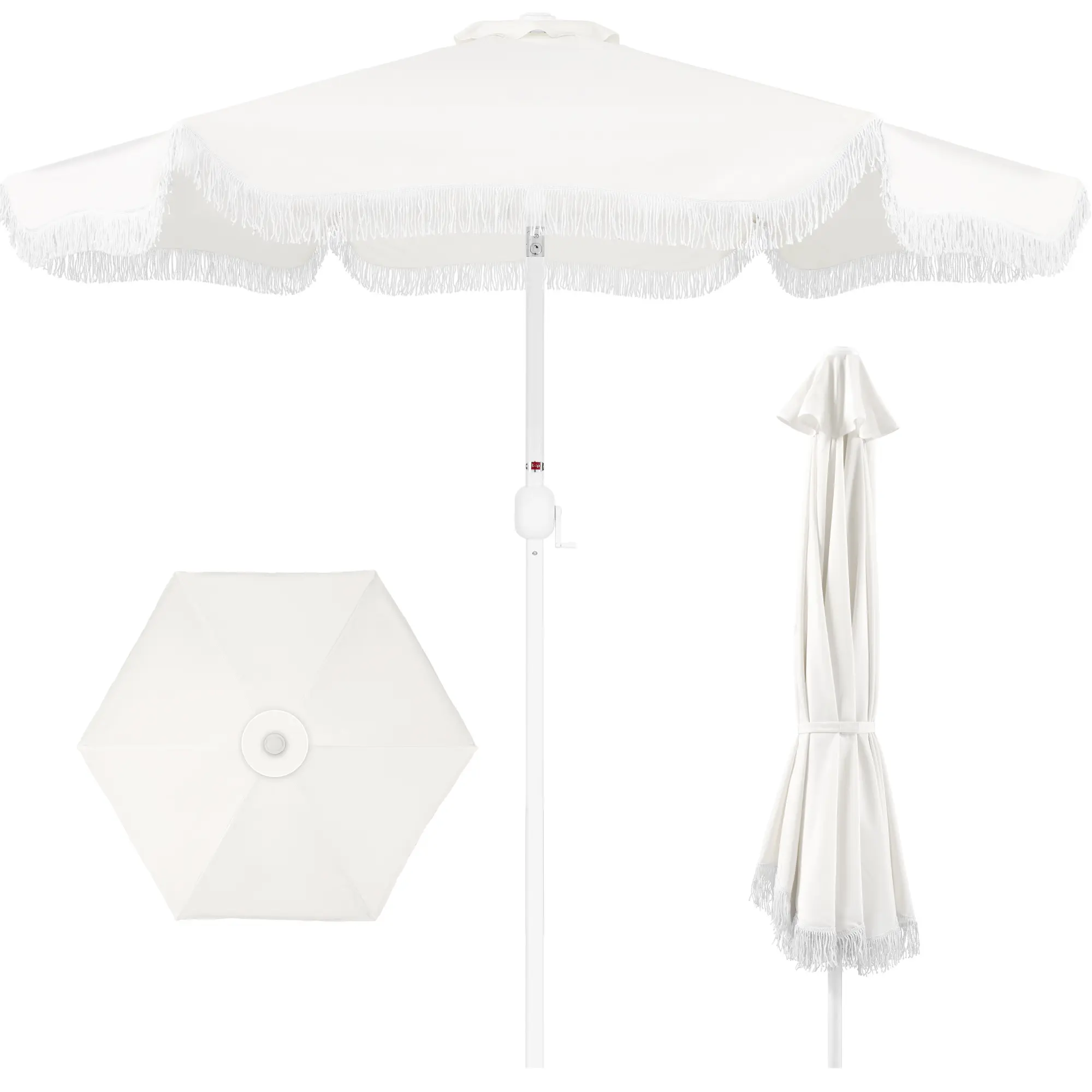 Best Choice 9ft Fringe Market Umbrella – Boho Patio Sunshade w/ Tilt, UPF50+, Steel Pole for Table, Pool, Deck