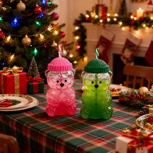 Bear Design Glass Cup, 20 oz Leak-Proof Straw Cup, Cartoon Multi-Use Drink Cup for Coffee, Juice and Water for Kids and Adults