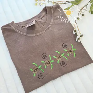 Sea Turtle Summer Embroidered Shirt, Ocean animal Lover Shirt, Summer Embroidered Shirt, trendy Summer tee, Turtle Lover shirt