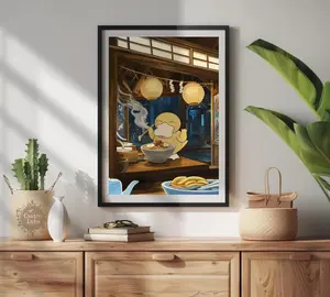 Psyduck Ramen Series Poster, Japanese Style Inspired Anime Artwork, Ramen Noodles Wall Art, Decor
