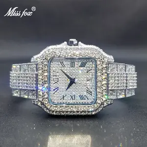 Miss fox Watch Father's Day Gift Men's Big Luxury Brand Full Diamond Street Hip Hop Style Quartz Watches With Calendar 4.2cm Case 2.1cm Band