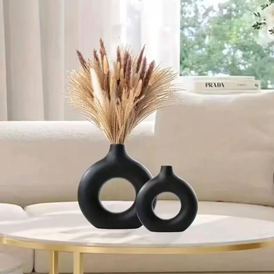 1pc Black Plastic Round Vase Decor, Artificial Dried Flower Vase, Floral Art Vase, Minimalist Living Room & Exhibition Hall Decor, Home Decor, Vase, Ornament, Desktop Decoration. Room Decor Glass Vase