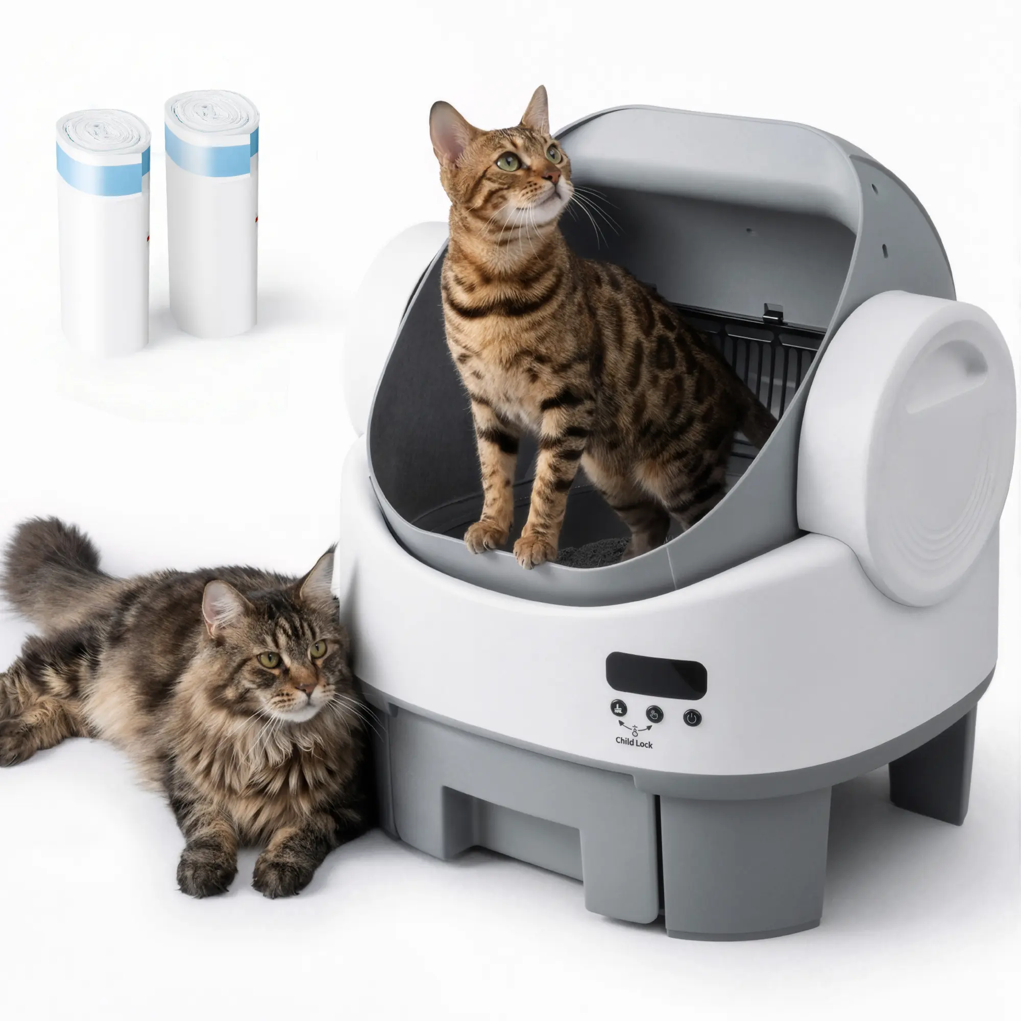 Smart Self-Cleaning Litter Box for Mixed 3.5 lbs to 22 lbs Cats, Large Capacity App-Free & Plug-and-Play Automatic Litterbox with 4-Layer Advanced Safety, Easy-Washable Drum, 15-Day Hands-Free Traveling Convenience top entry dream mess-free big the reye