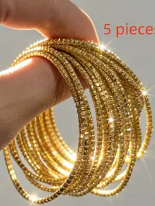5 Shimmering Copper Elastic Water Crystal Bracelets, Adjustable Elastic Jewelry for Elegant Ladies, Suitable for Evening Parties and Daily Wear, Jewelry Bracelet Design