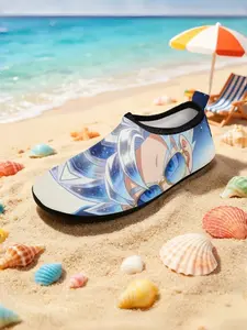 1 Pair Kids' Style Quick-Drying Non-Slip Ice Crystal Blue Starry Sky Print Beach Water Shoes, Breathable & Comfortable, Children's Day Gift, Versatile for Beach Play, Anime Boy Style Swimming Shoes