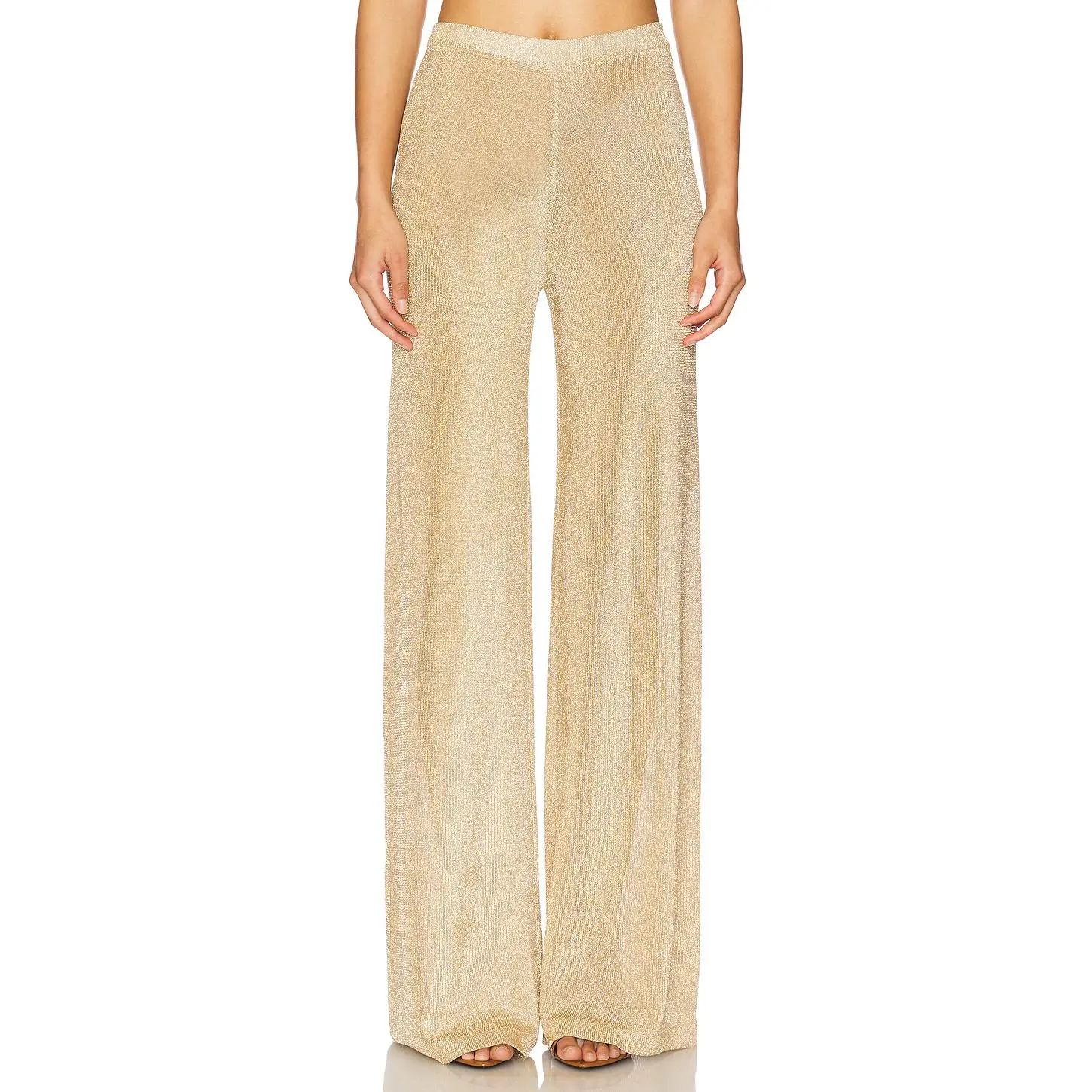 SEROYA Sheldon Metallic Knit Pants in Gold