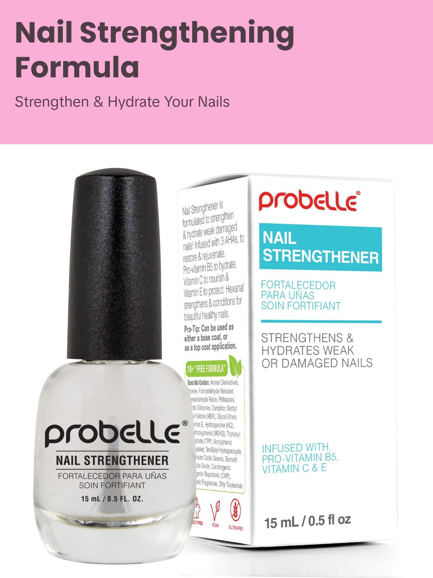 Probelle Nail Strengthening Formula, Nail Growth & Conditioning, Stops Splits, Chips, Cracks & Strengthens Nails, Clear