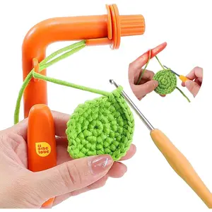 Crochet Holder for Beginners, 3 in 1 Magic Rings Tool to Learn How to Crochet and Make Magic Rings, Yarn Tension Regulator and Yarn Guide, Great Helper for Crocheters&Knitters (Orange)