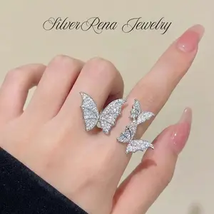 Stylish Elegant Butterflies Ring, Sparkling CZ Ring Jewelry for Women, Exquisite Ring Gift to Girls Lover Mom Wife Daughter Girlfriend, AnniversaryBirthday Valentine's Day Gift, Safe for Daily Wear