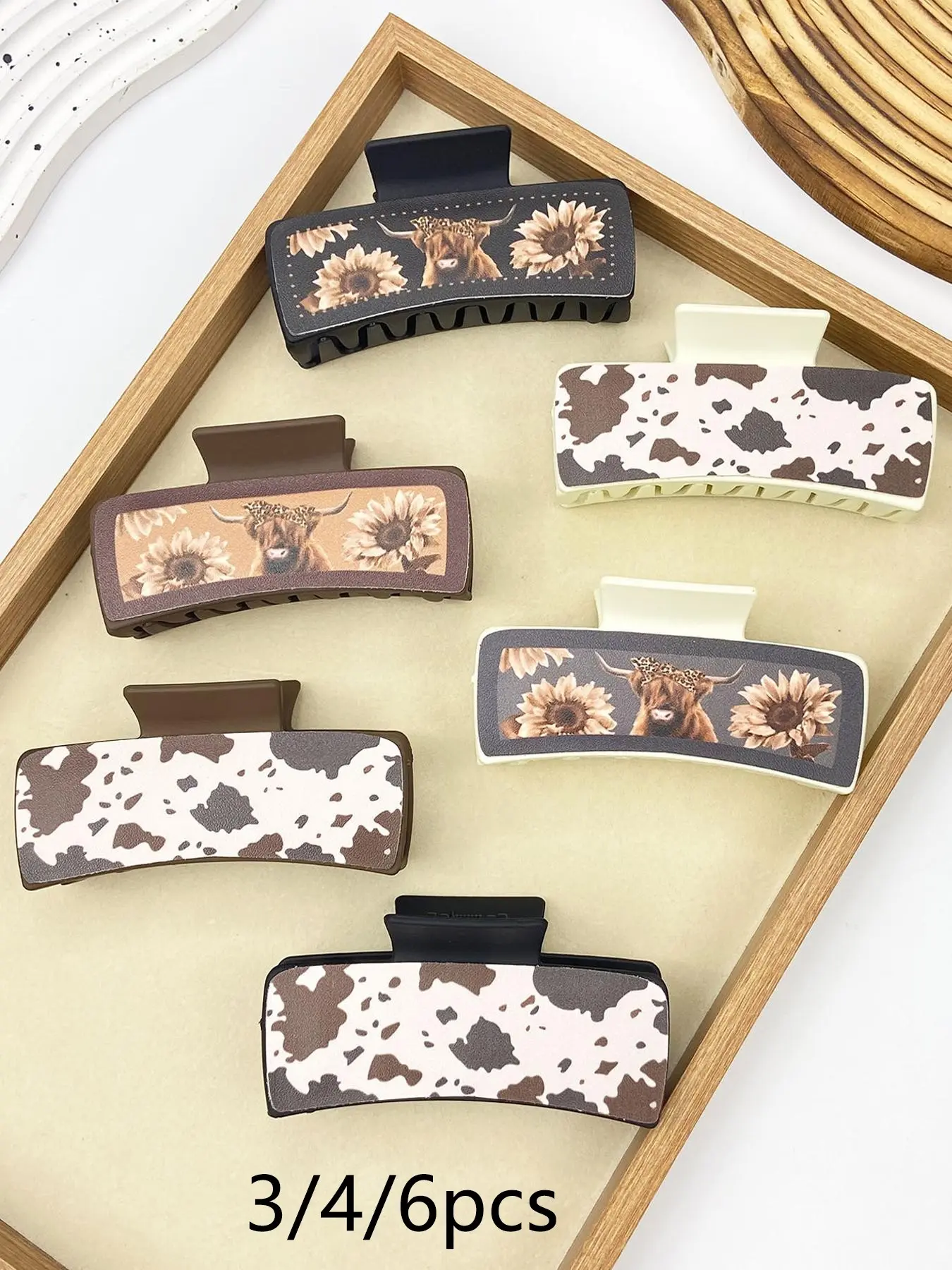 cow hair claws for women, animal printed square hair claws, large hair claws suitable for multiple hair sizes, Hair Claws Set, hair accessories for women, New Year gifts, Claw Hair Clips, Claw Clip Pack, Ponytail Claw Clip
