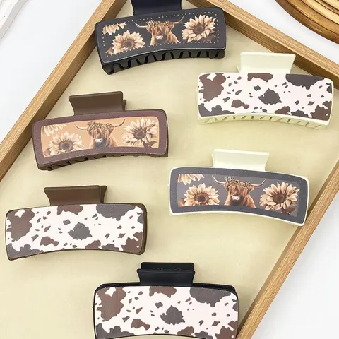 Cow-Print Hair Claw Clips for Women, 3/4/6 Pcs Large Rectangle Claw Clip Set, Non-Slip Strong Hold for Thick Hair, Hair Claws Set, Cute Hair Accessories, Christmas / Holiday Gift