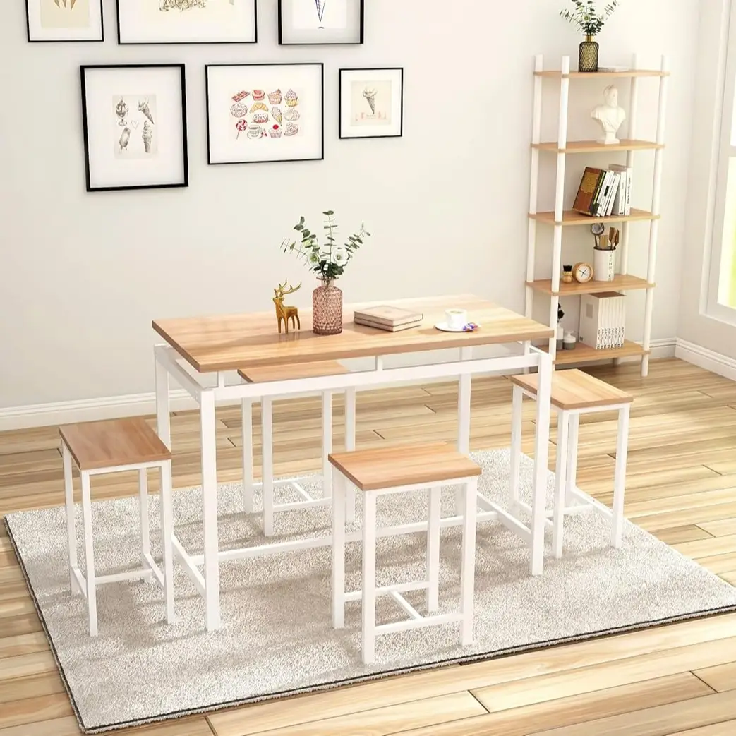 Recaceik 5 PCS Dining Table Set, Modern Kitchen Table and Chairs for 4, Wood Pub Bar Table Set Perfect for Breakfast Nook, Small Space Living Room