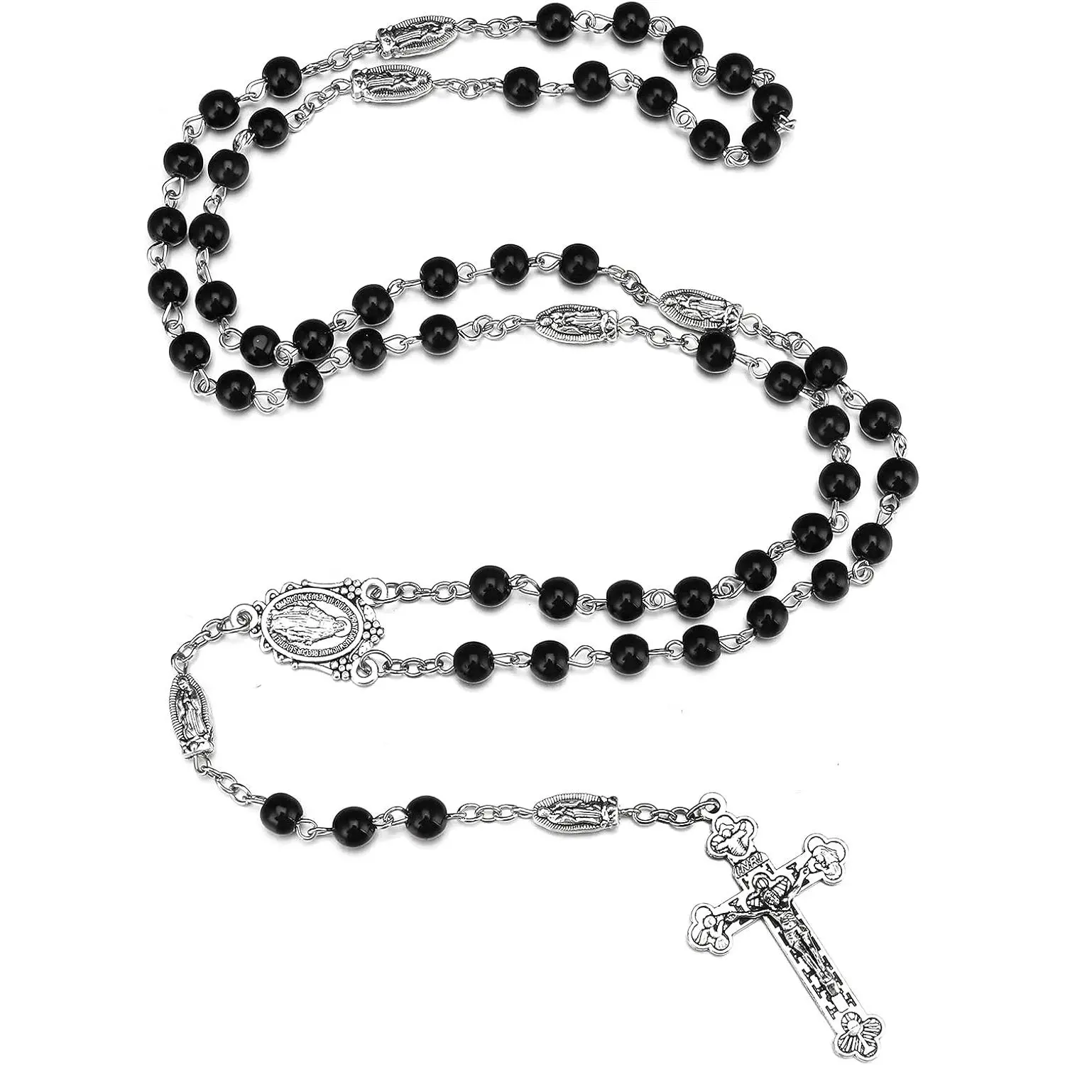 Catholic Beads Rosary Necklace With Virgin Mary,  Crucifix, Miraculous Medal - Prayer Gifts for Women