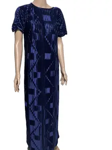 Abaya Inner Slip Dress in Navy Blue with Geometric Pattern Short Sleeves for Women Soft Breathable Fabric Flattering Fit Machine Washable