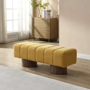 [SOIYELIFE] Upholstered Dining Bench for Dining Room, No-Assembly End of Bed Entryway Bench Ottoman for Bedroom Living Room, Yellow Chenille Fabric Stool Top Wood Leg 300 LBS Weight Capacity,Unique furniture,