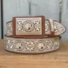 Natural “Caballo” Western Style Belt Made with Genuine Leather and Embroidery