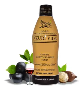 Nzuri Vida All-Natural Energy & Stress Support Tonic – 10-in-1 Total Body Restoration Drink with Acai Berry, Cupuacu & Yerba Mate – Smooth Energy, Calm Focus, Detox & Immune Support 32 OZ