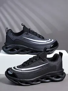 Men's Pulse Line Shoes, Wave Stitching Accent, Hollow Out Blade Sole, Future Functional Style, All-Day Comfort, Sneaker, Thick Soled Sneakers