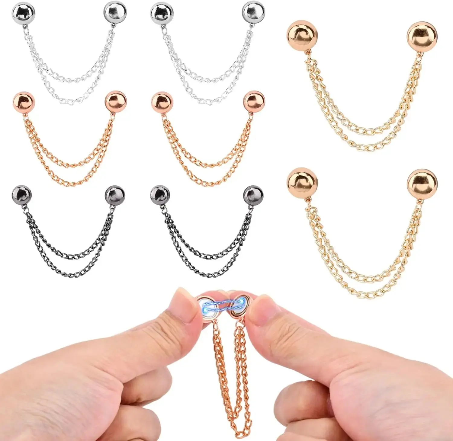 8/16 PCS Magnetic Hijab Pins, Solid Metal Scarf Clips with Chain, Multi-Function Fasteners with Strong Magnetic Hold