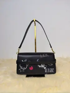 Unique Design Graffiti Crossbody Bag, Lucky Luck Letter Print Shoulder Bag, Vintage Baguette Bag, Commuter Diagonal Backpack