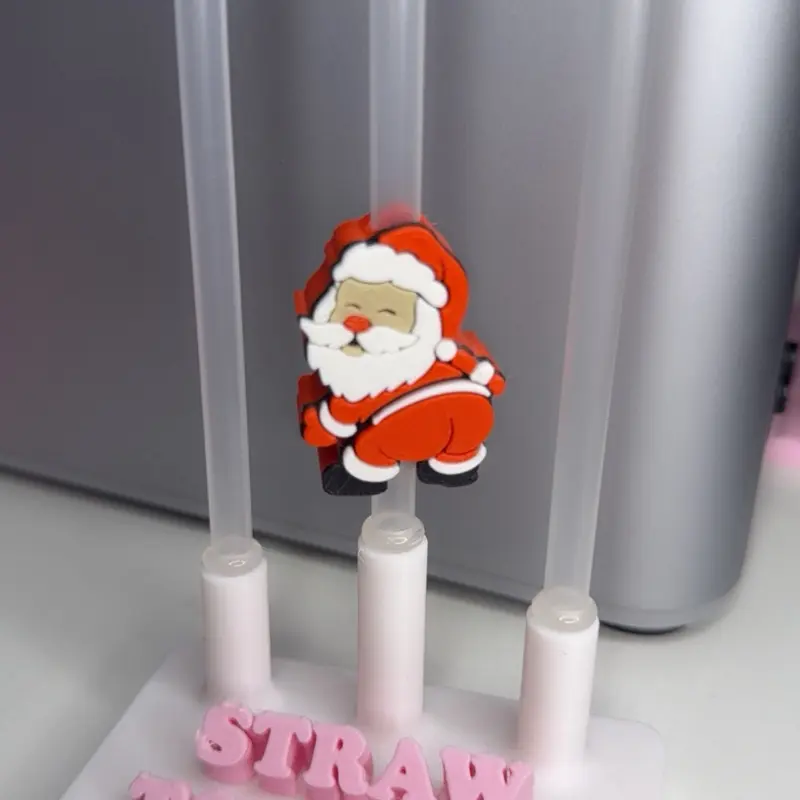Cute Christmas Santa Straw Topper Holiday Cup Accessory Festive Drink Decoration