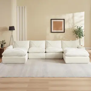 153" Modular U-Shaped Sectional Sofa, Premium Chenille Fabric Oversized Deep Seat Couch with Reversible Ottoman & Soft Backrest, Modern Large 6-Seat Sofa Set for Living Room, Apartment, Beige