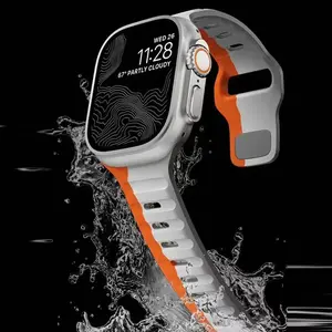 Waterproof Silicone Bands for Apple Watch 49mm 46mm 45mm 44mm 42mm 41mm 40mm 38mm Classic Black & Vibrant Orange Sport Straps